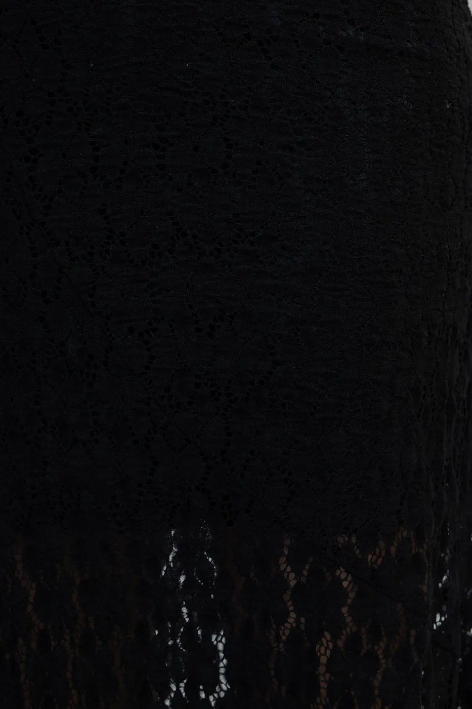 Bayan Siyah Volanlı  Dantel Midi Etek