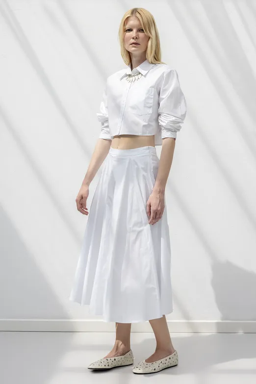 Bayan Beyaz Volanlı Parçalı Kloş Etek - BSL