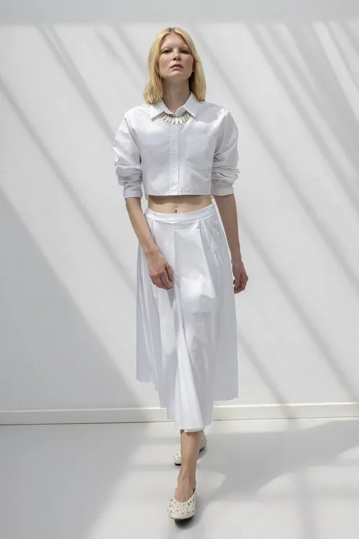 Bayan Beyaz Volanlı Parçalı Kloş Etek - BSL