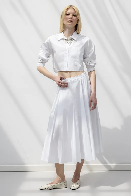 Bayan Beyaz Volanlı Parçalı Kloş Etek - BSL