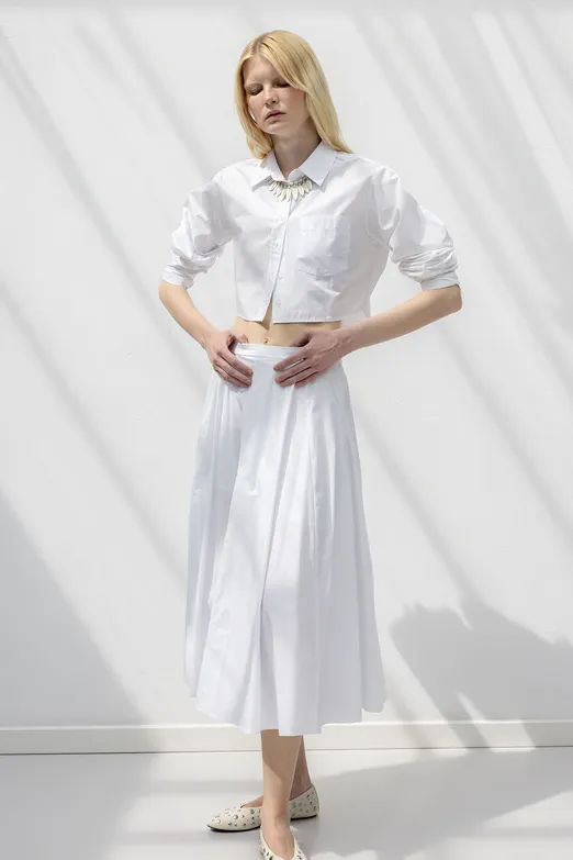 Bayan Beyaz Volanlı Parçalı Kloş Etek - BSL