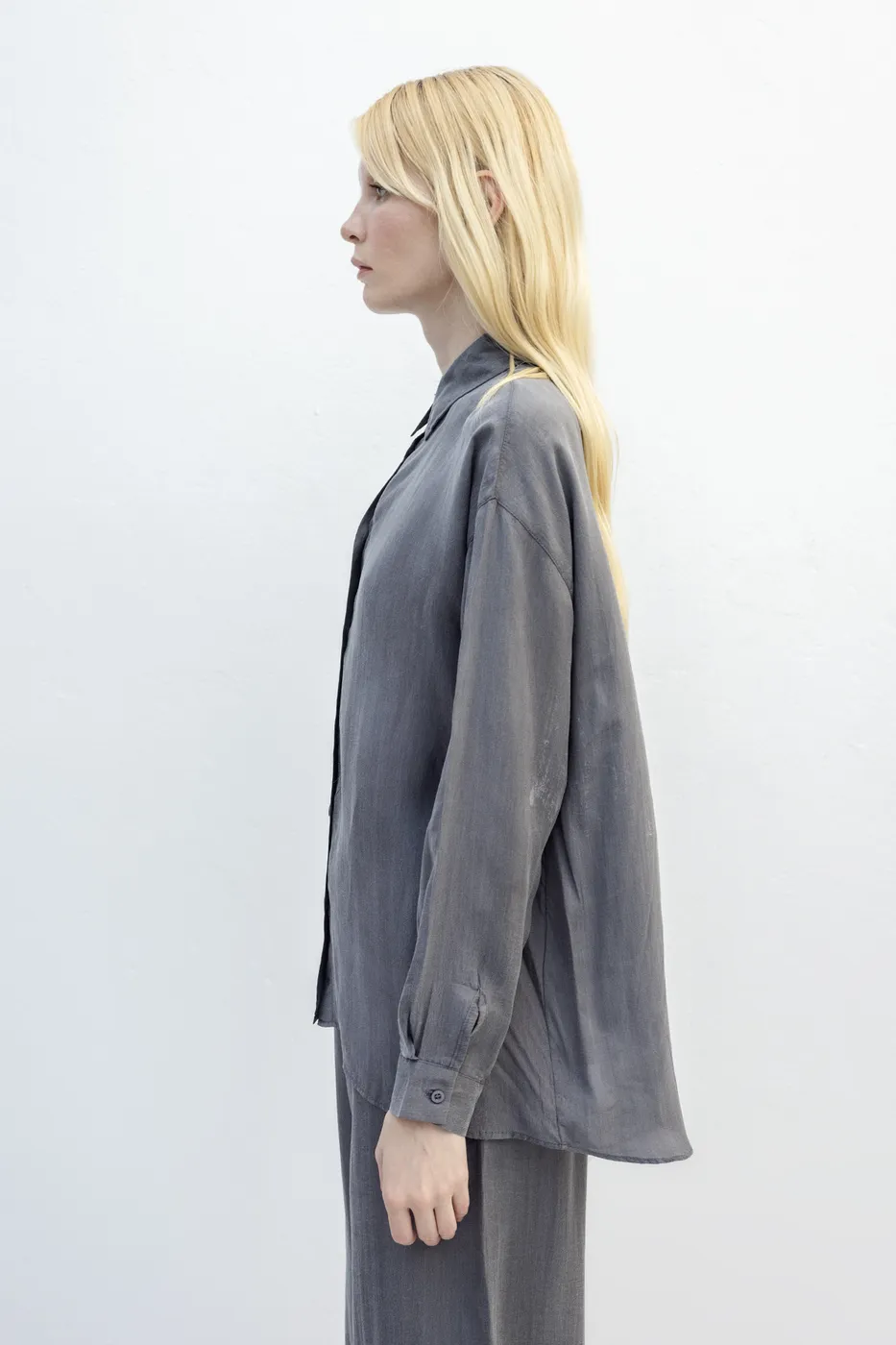 Bayan Antrasit Oversize Lyocell Gömlek