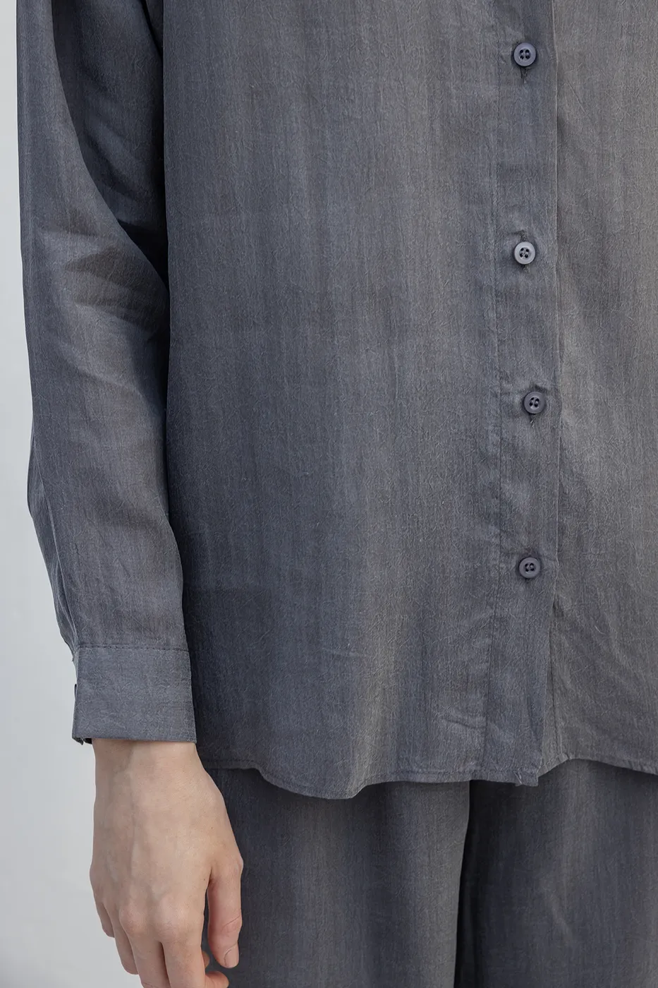 Bayan Antrasit Oversize Lyocell Gömlek