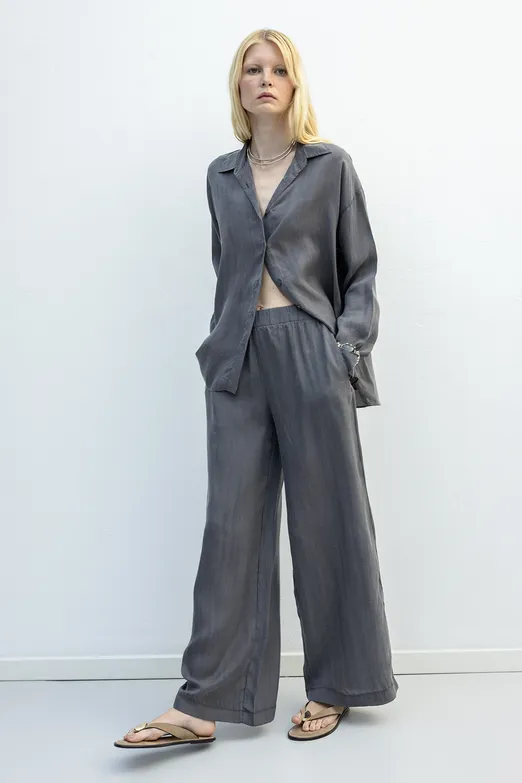 Bayan Antrasit Lyocell Oversize Pantolon - BSL