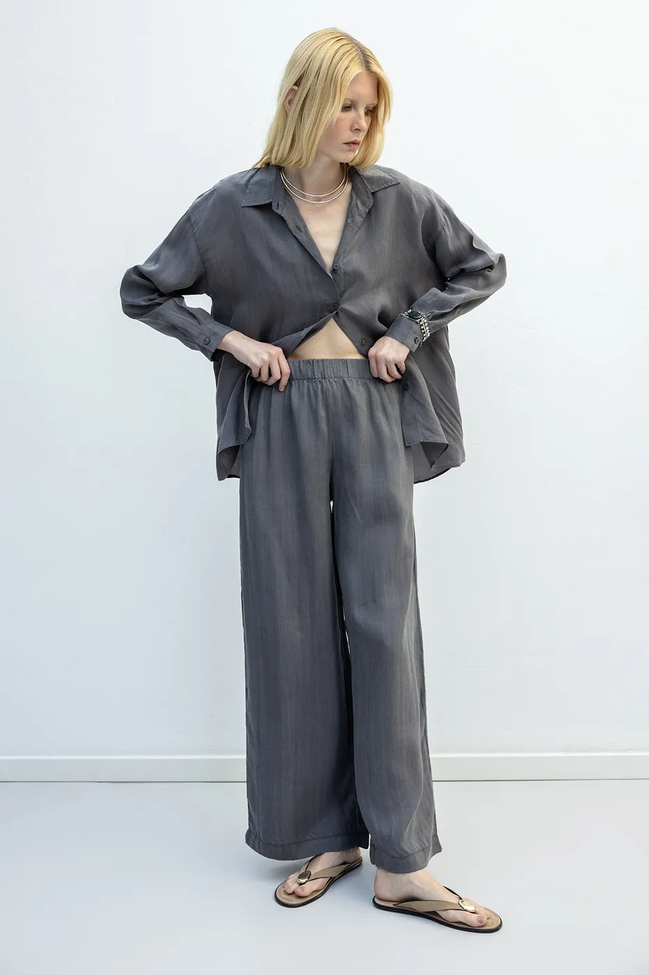 Bayan Antrasit Lyocell Oversize Pantolon