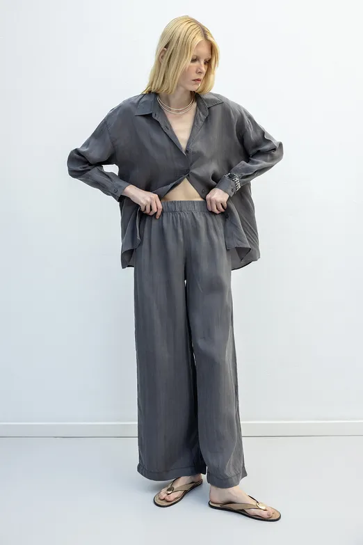 Bayan Antrasit Lyocell Oversize Pantolon - BSL