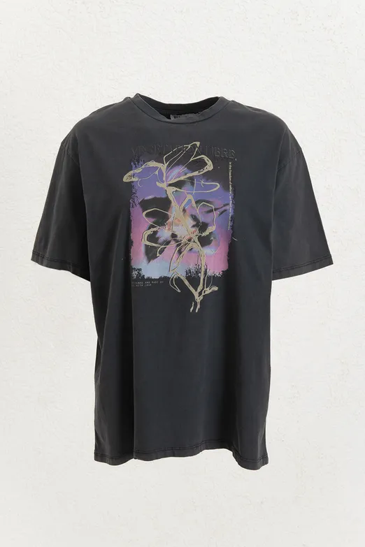 Bayan Antrasit Baskılı Oversize Tshirt - BSL