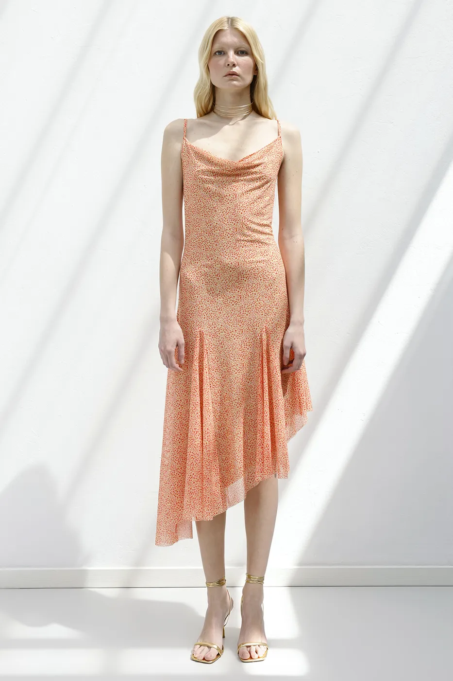 Bayan Somon Asimetrik Etek Detaylı Midi Elbise