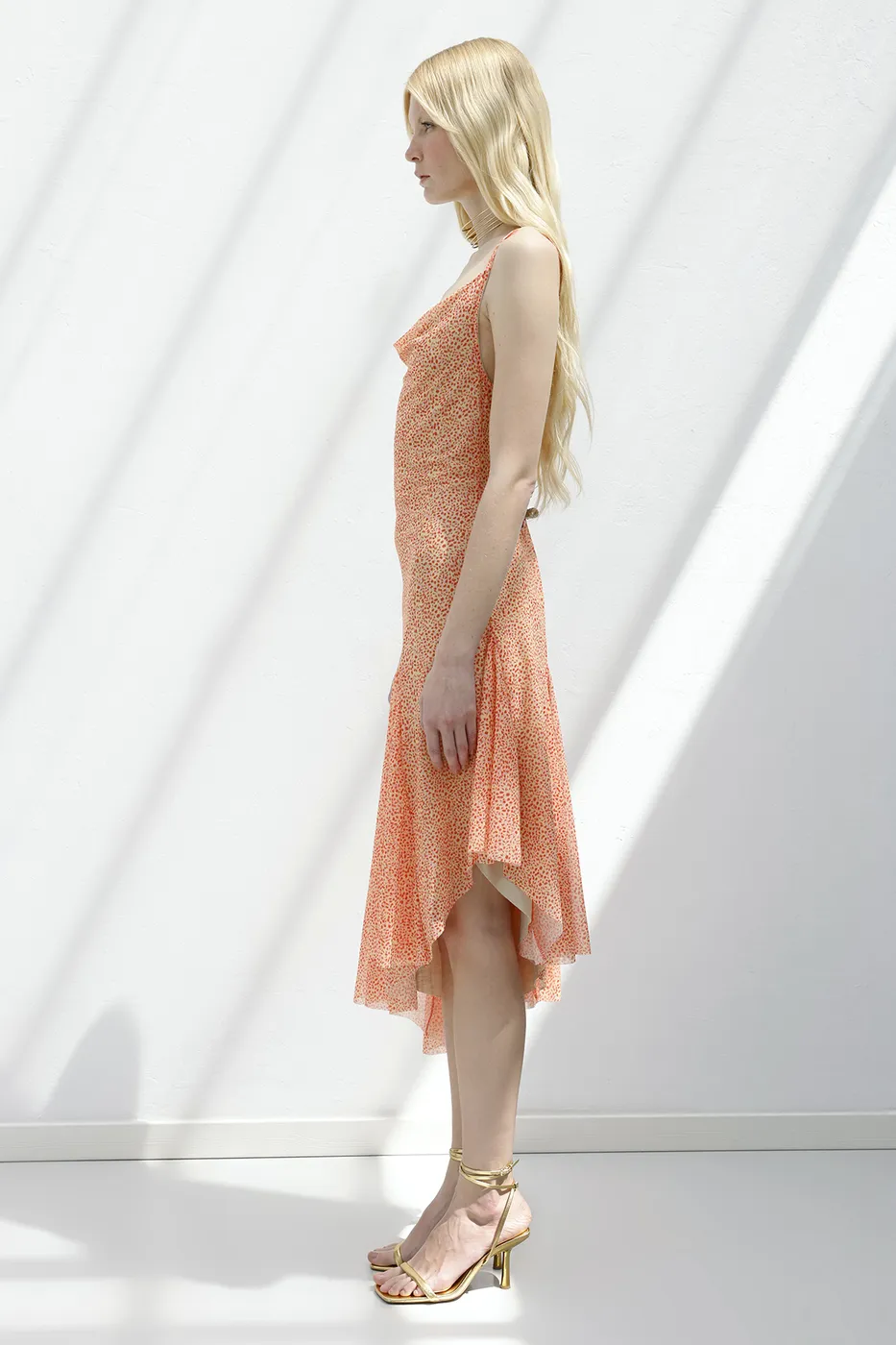 Bayan Somon Asimetrik Etek Detaylı Midi Elbise