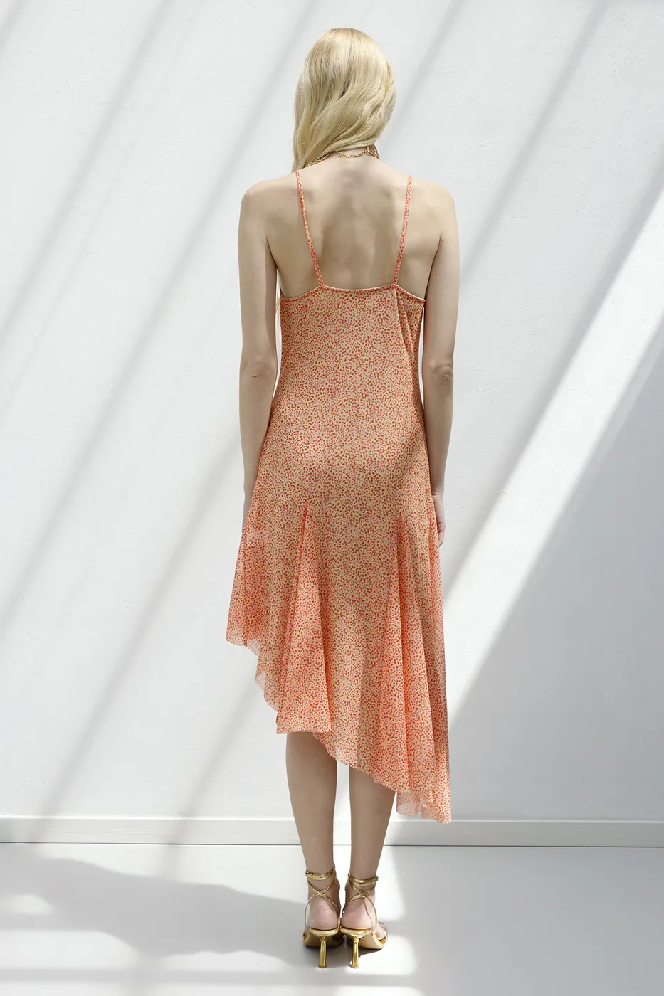 Bayan Somon Asimetrik Etek Detaylı Midi Elbise