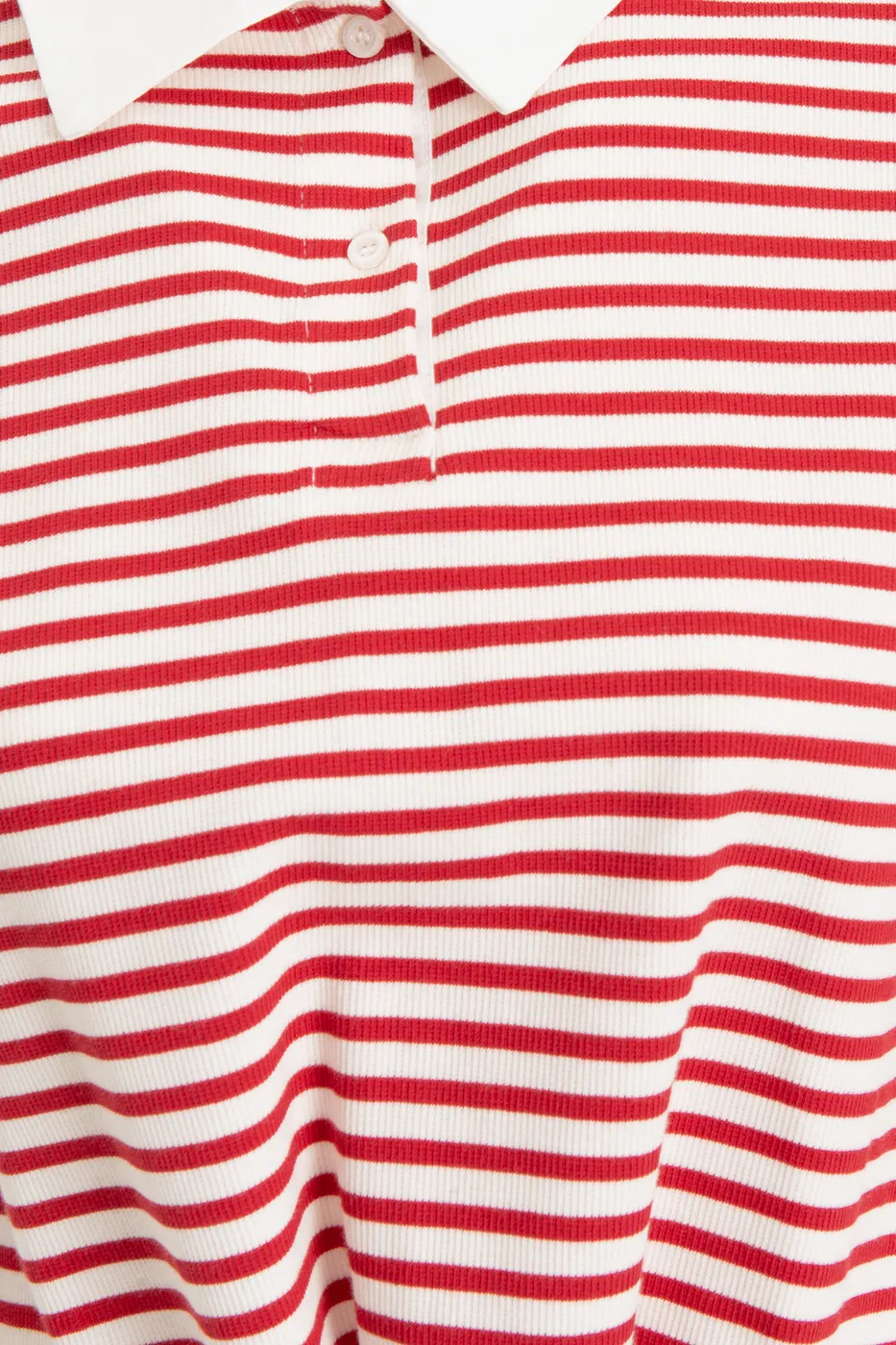 Bayan Kırmızı Polo Yaka Çizgili Balon Tshirt