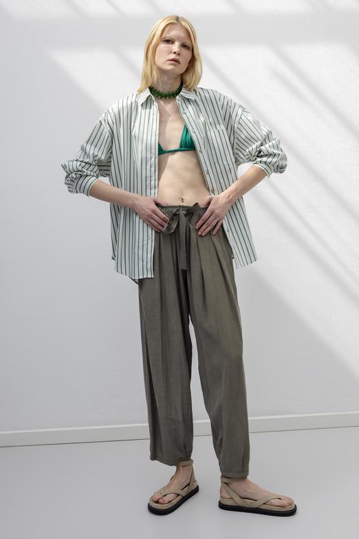 Bayan  Tencel Pileli Şalvar Pantolon