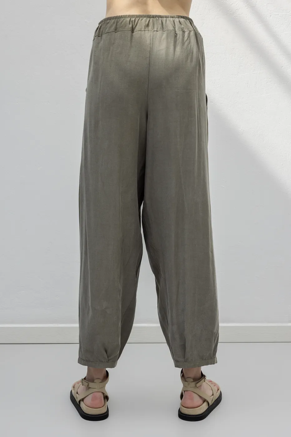 Bayan Haki Tencel Pileli Şalvar Pantolon