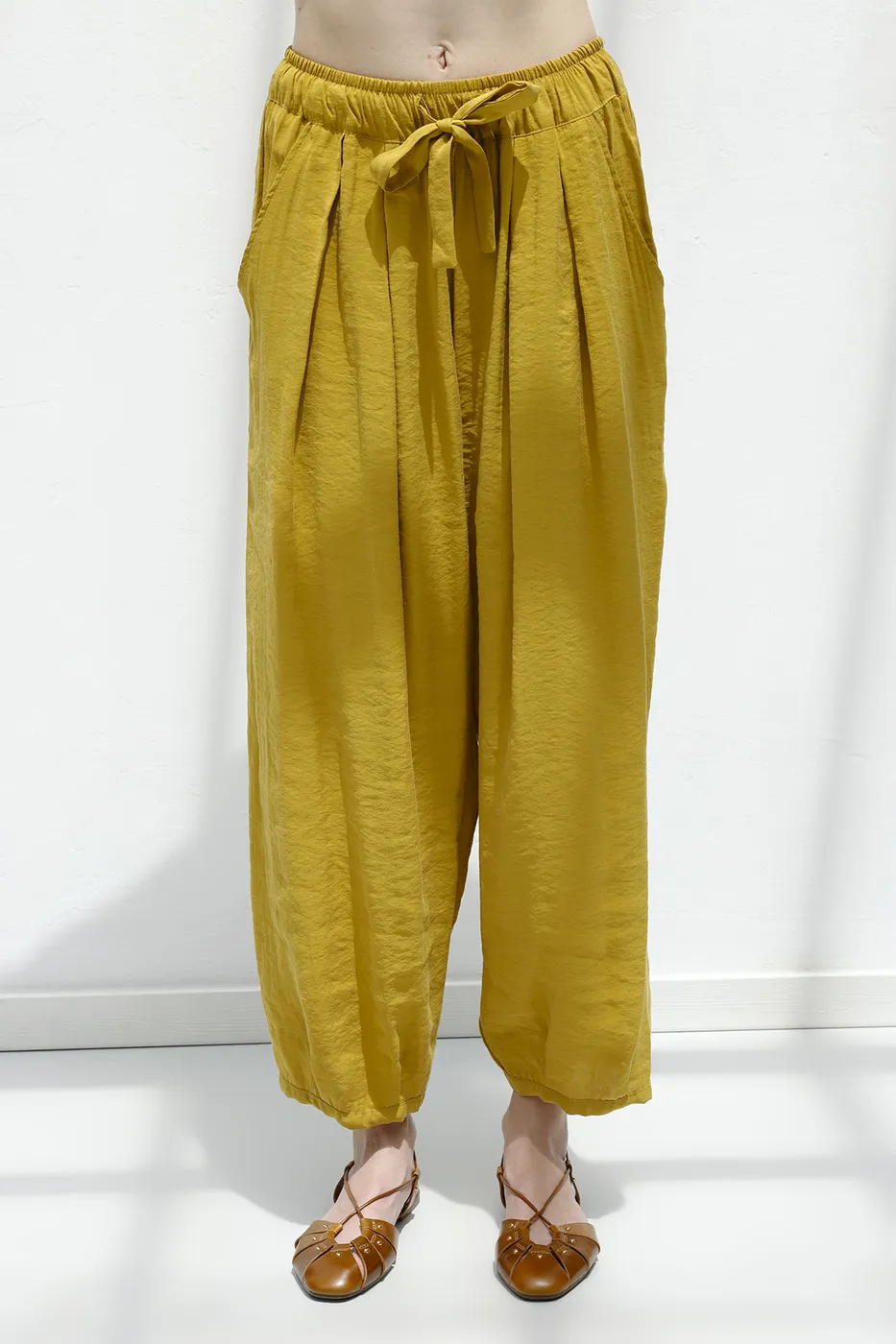 Bayan Hardal Tencel Pileli Şalvar Pantolon