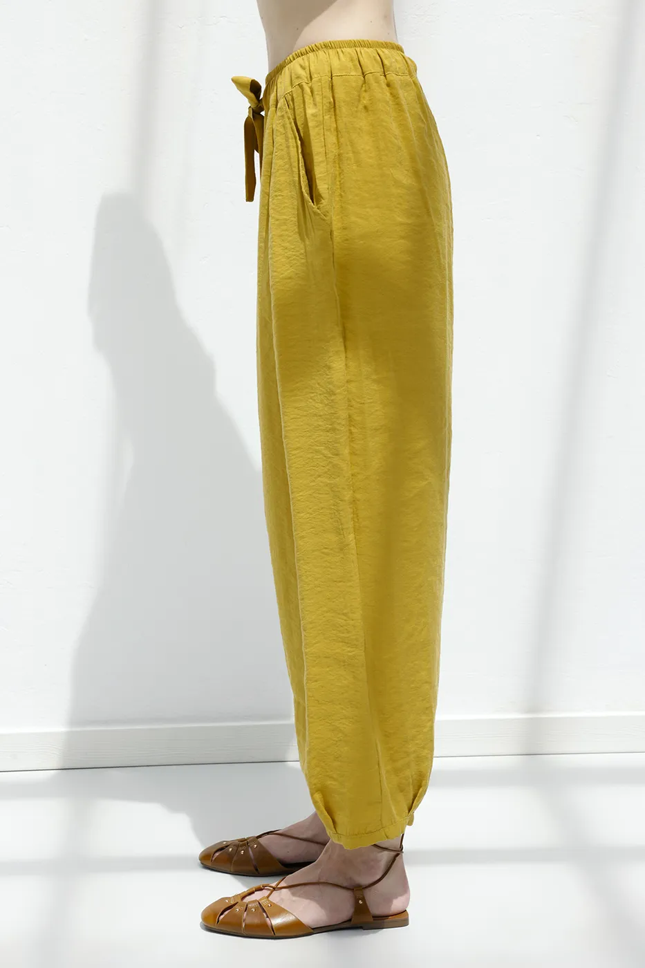 Bayan Hardal Tencel Pileli Şalvar Pantolon