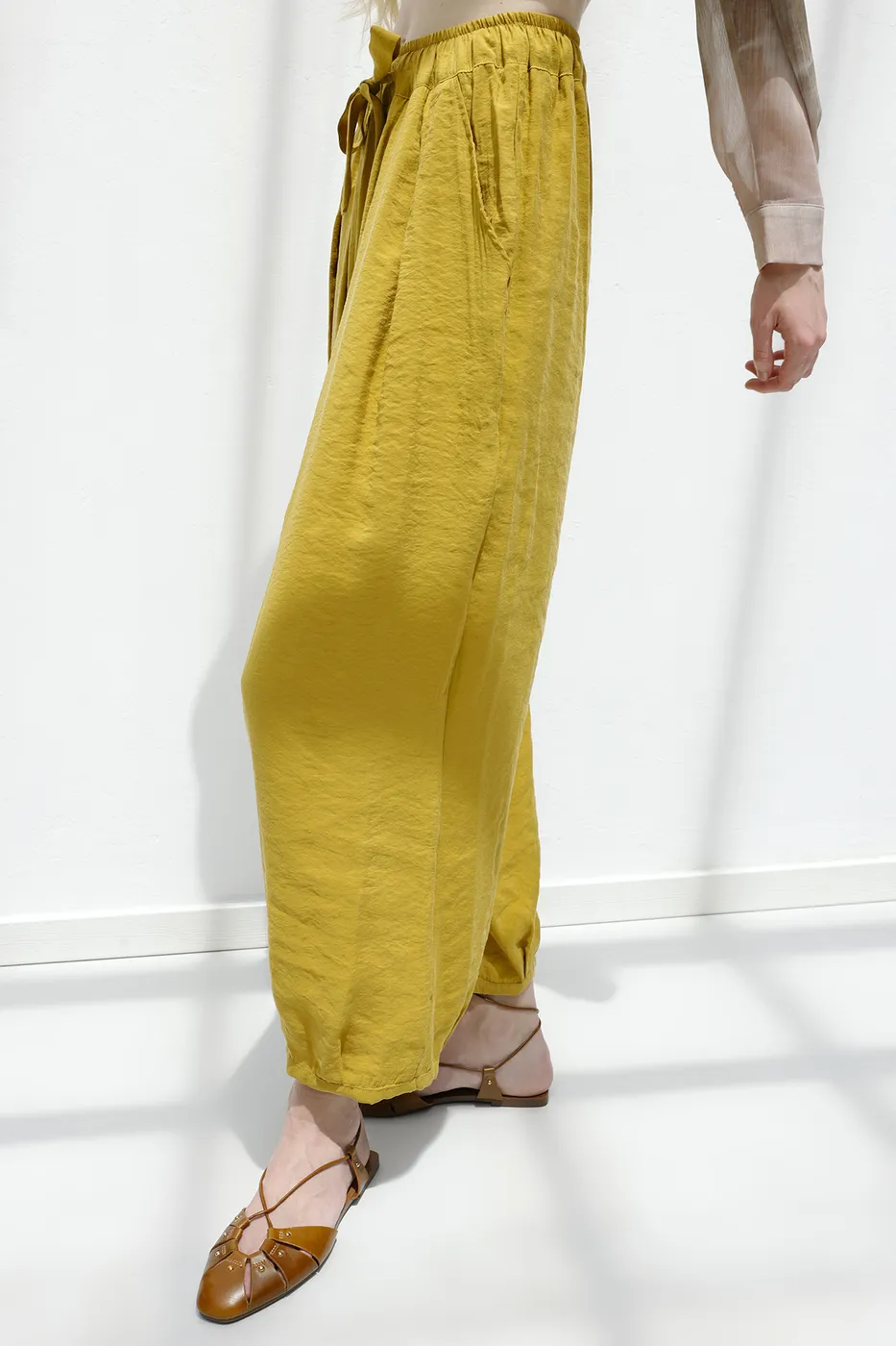 Bayan Hardal Tencel Pileli Şalvar Pantolon