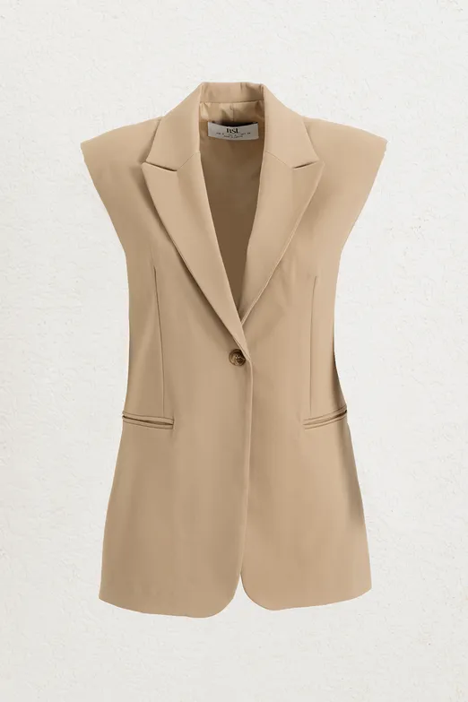 Bayan Camel Kolsuz Blazer Yelek - BSL