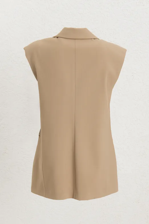 Bayan Camel Kolsuz Blazer Yelek - BSL