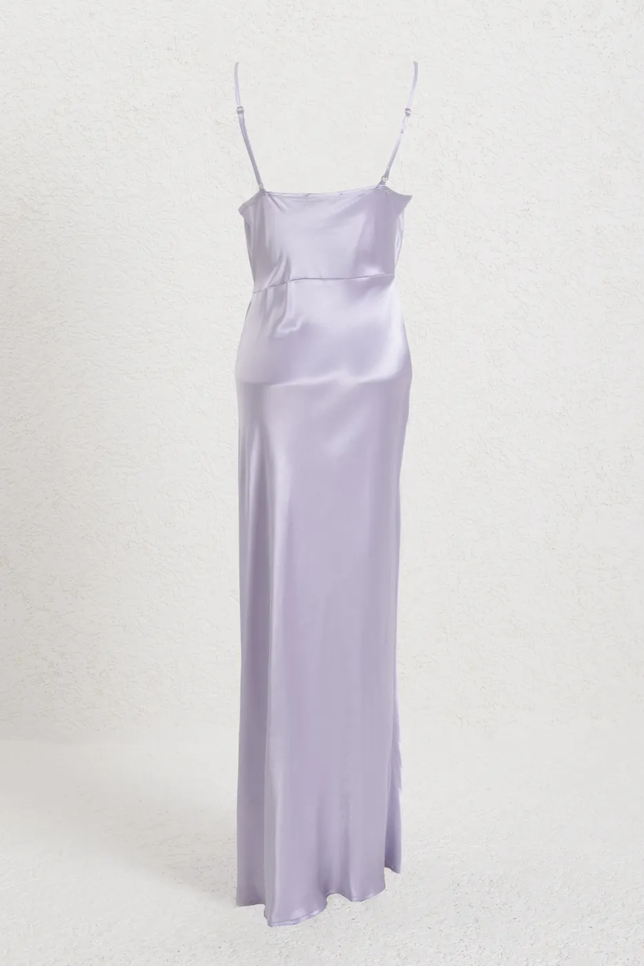 Bayan Lila Degaje Yakalı Midi Saten Elbise