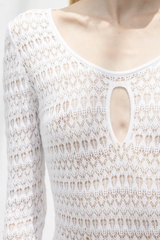 Bayan Beyaz Ajurlu Midi Örme Elbise - BSL