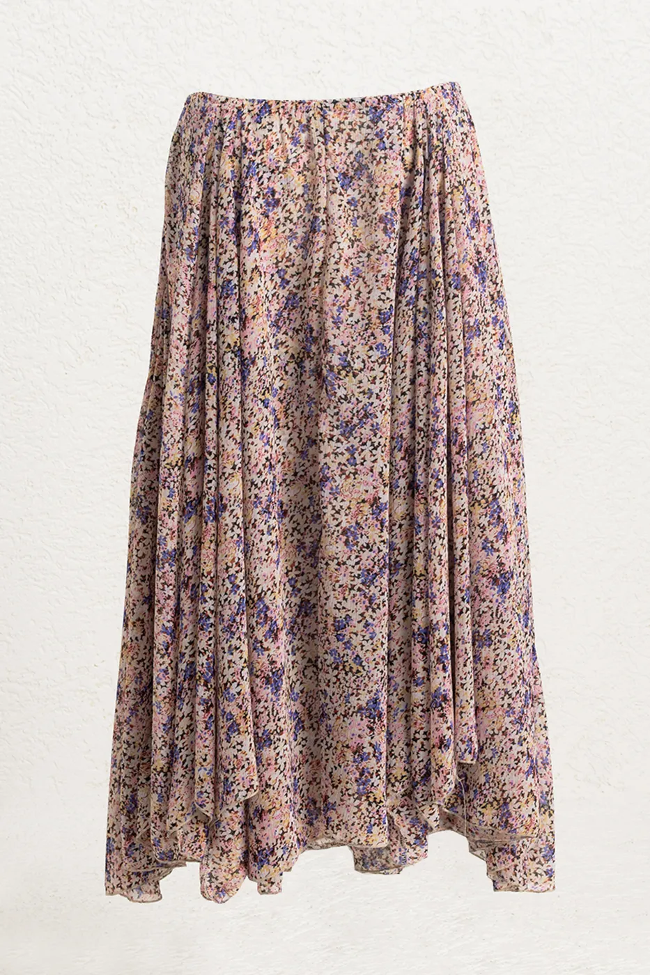 Bayan Pembe Volanlı Şifon Midi Etek