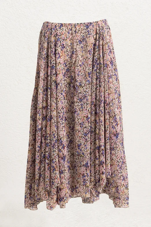 Bayan Pembe Volanlı Şifon Midi Etek - BSL