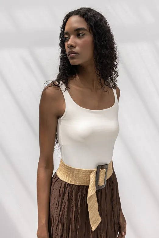 Bayan Beyaz Kare Yaka Atlet Top - BSL