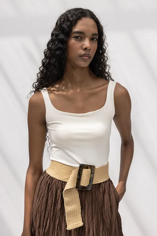 Bayan Beyaz Kare Yaka Atlet Top - BSL