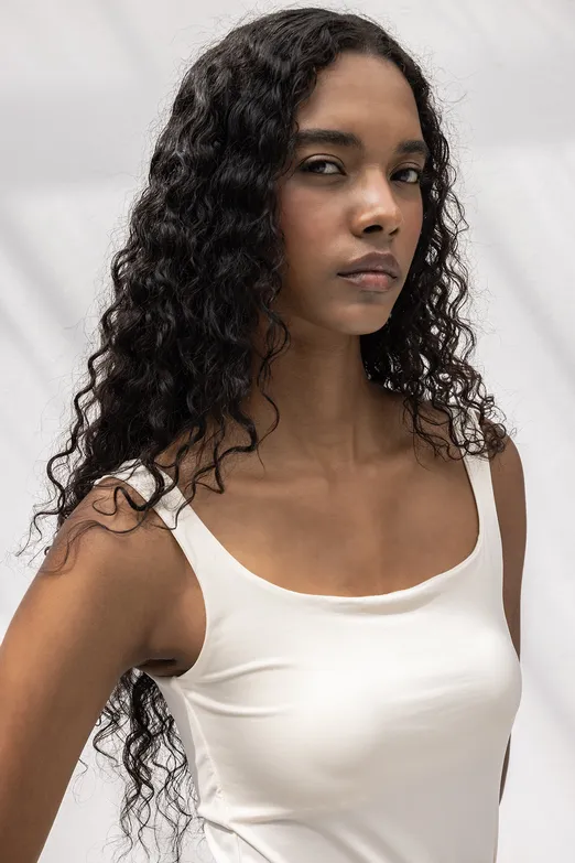 Bayan Beyaz Kare Yaka Atlet Top - BSL