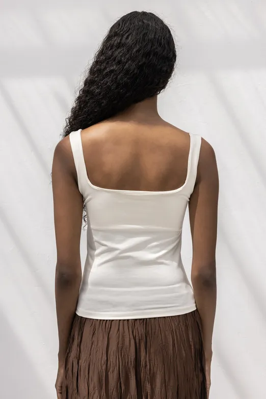 Bayan Beyaz Kare Yaka Atlet Top - BSL