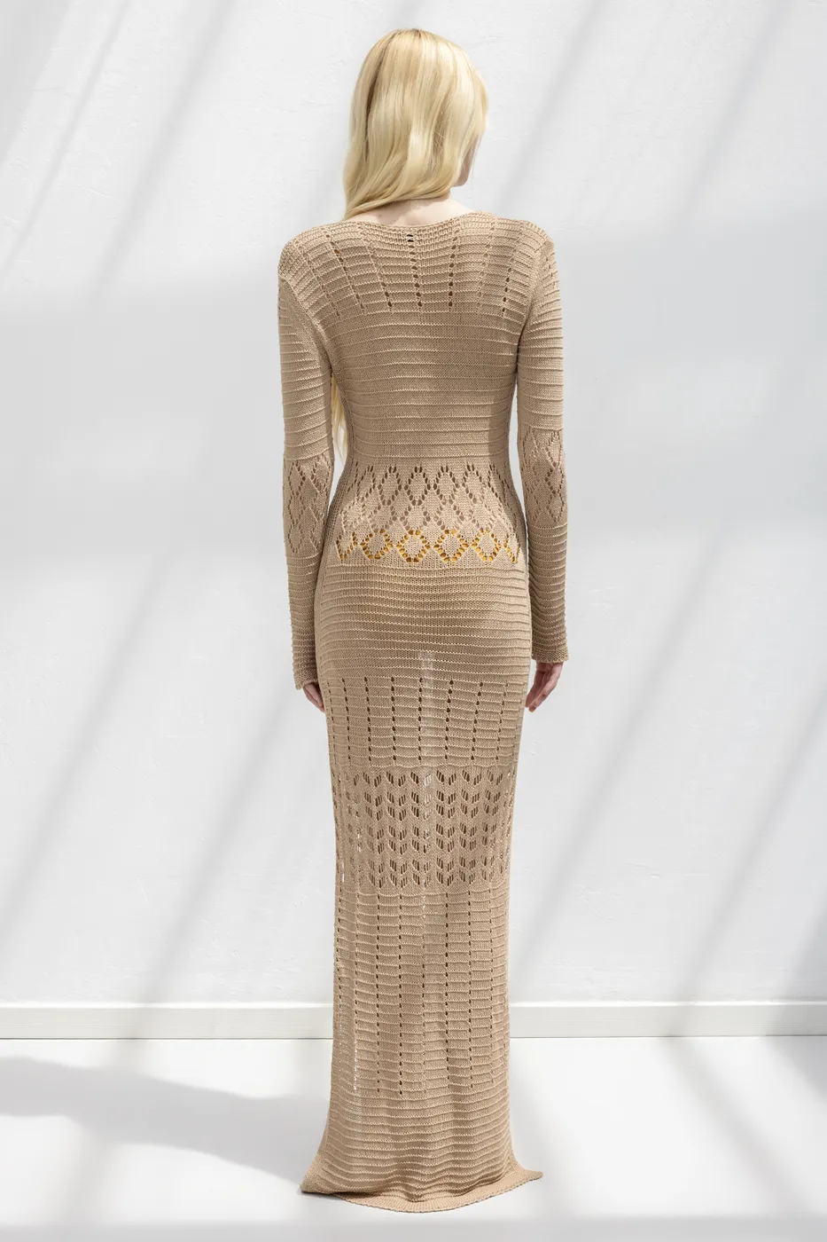 Bayan Bej Ajurlu Uzun Örme Elbise