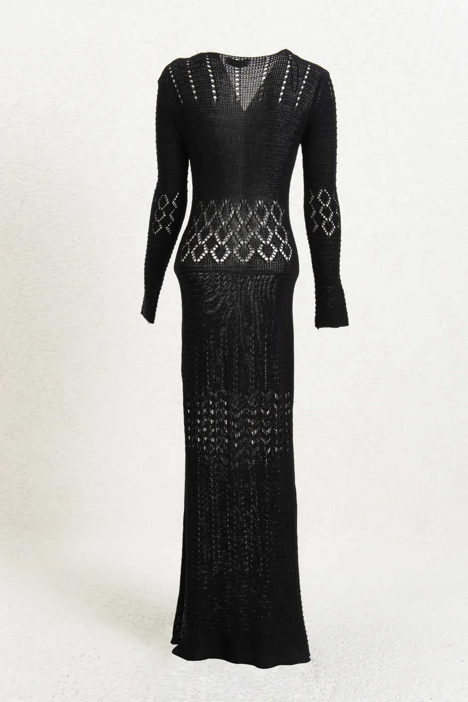 Bayan Siyah Ajurlu Uzun Örme Elbise