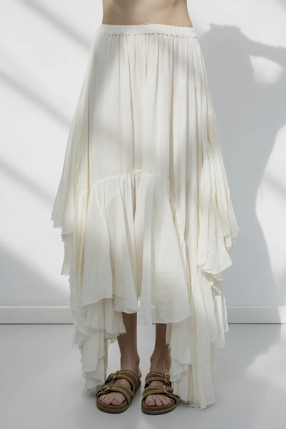 Bayan Ekru Mendil Etek Detaylı Midi Etek