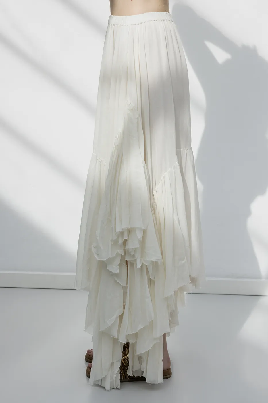 Bayan Ekru Mendil Etek Detaylı Midi Etek