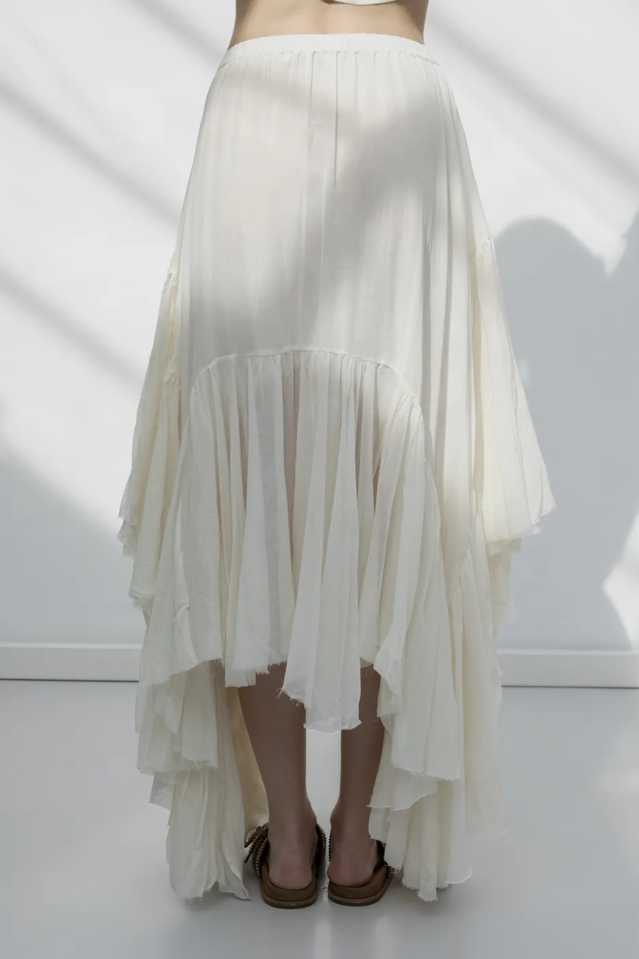 Bayan Ekru Mendil Etek Detaylı Midi Etek