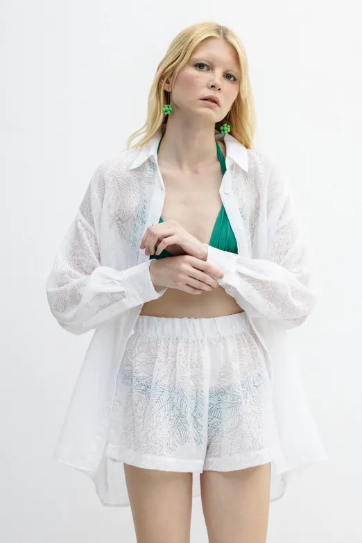 Bayan Beyaz Beli Lastikli Rahat Kesim Şort - BSL