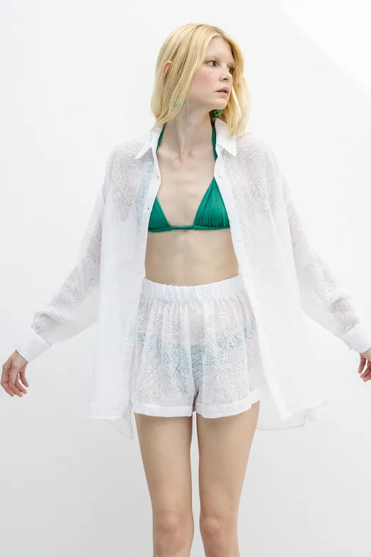 Bayan Beyaz Beli Lastikli Rahat Kesim Şort - BSL