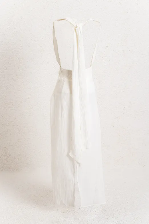 Bayan Beyaz Helen Müslin Midi Elbise - BSL