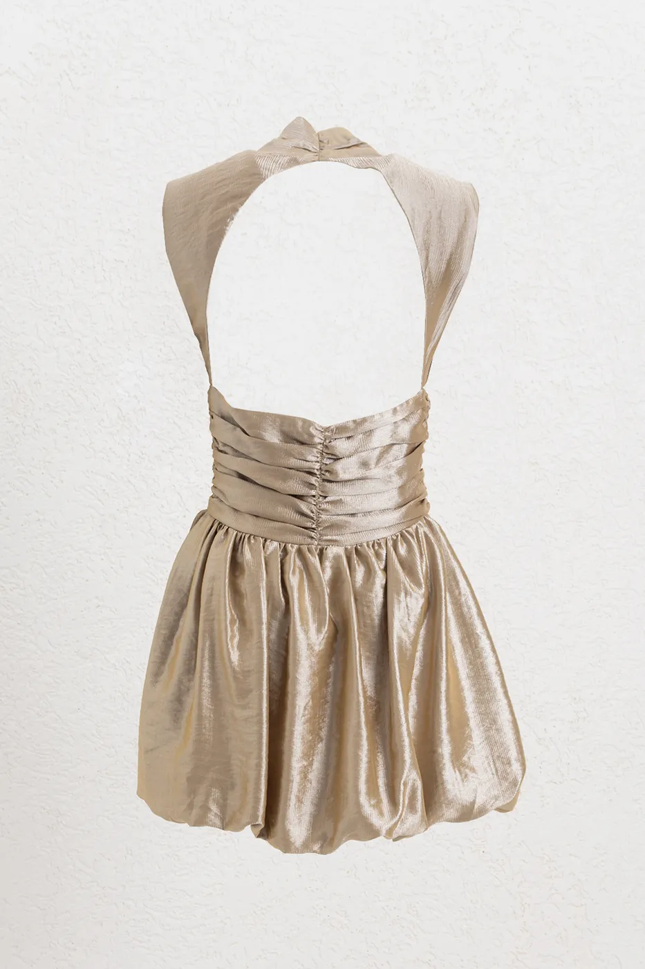 Bayan Bej Parlak Balon Mini Elbise