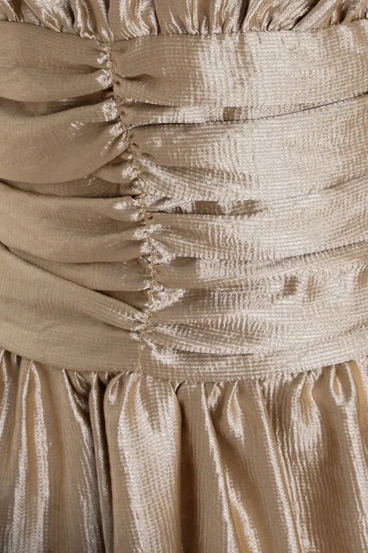 Bayan Bej Parlak Balon Mini Elbise - BSL