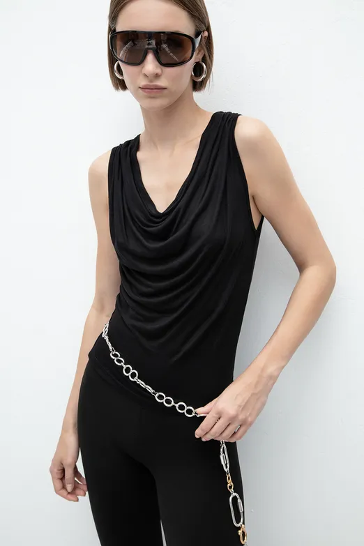 Bayan Siyah Degaje Yakalı Bluz - BSL