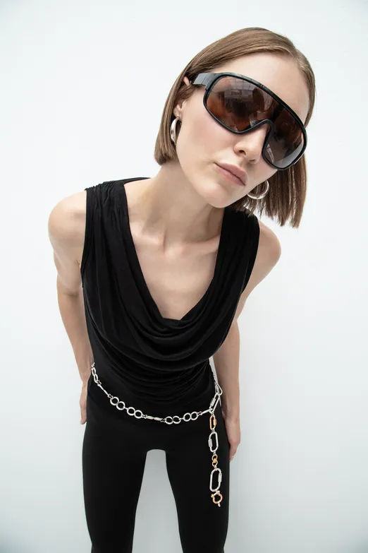 Bayan Siyah Degaje Yakalı Bluz - BSL