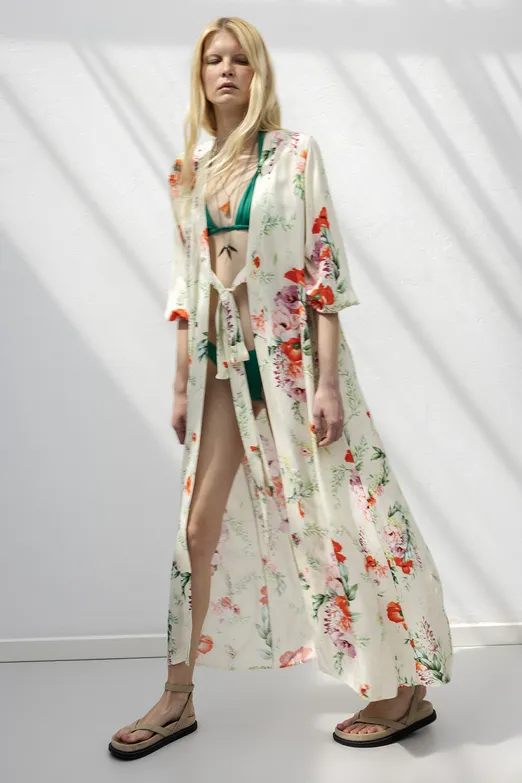 Bayan Ekru Balon Kollu Midi Keten Elbise - BSL