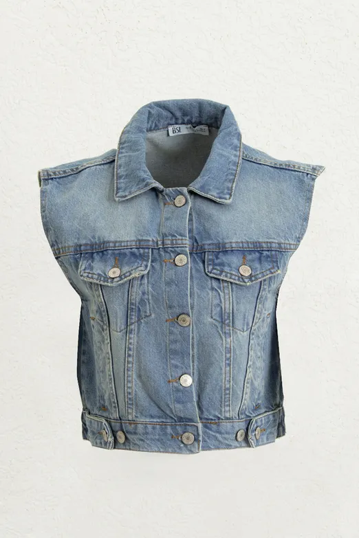 Bayan Mavi Denim Yelek - BSL