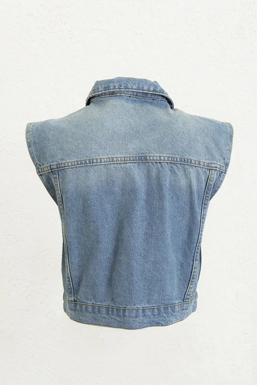 Bayan Mavi Denim Yelek - BSL