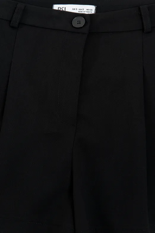 Bayan Siyah Pilili Mini Şort - BSL