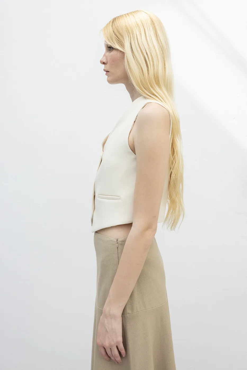 Bayan Ekru Özel Dikim Kısa Yelek