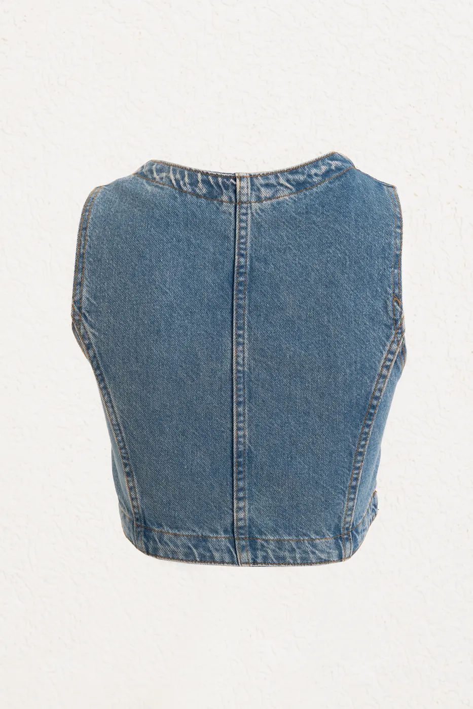 Bayan Mavi Crop Fit Denim Yelek