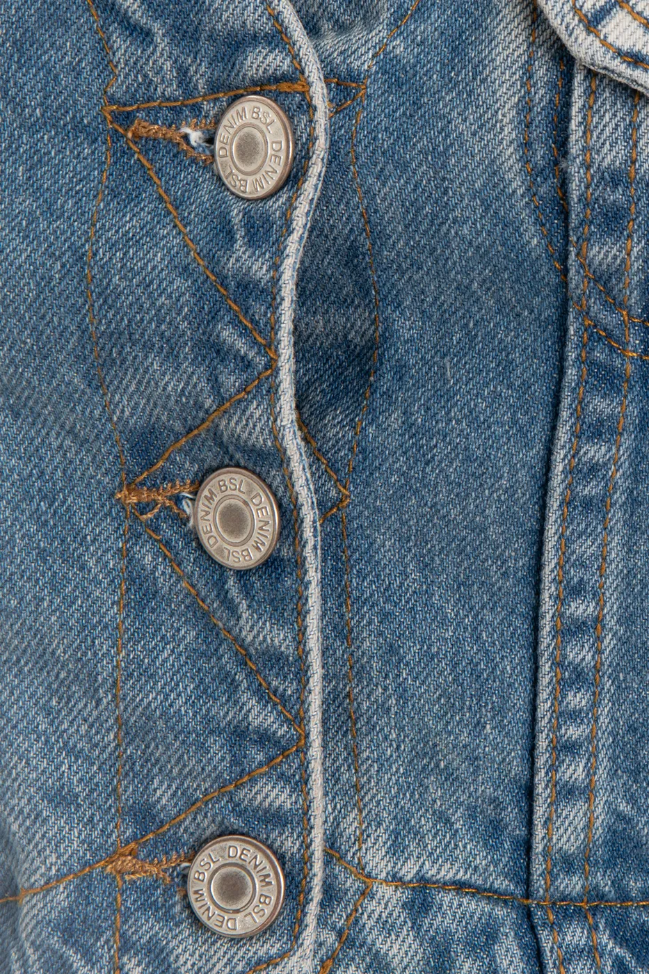 Bayan Mavi Crop Fit Denim Yelek