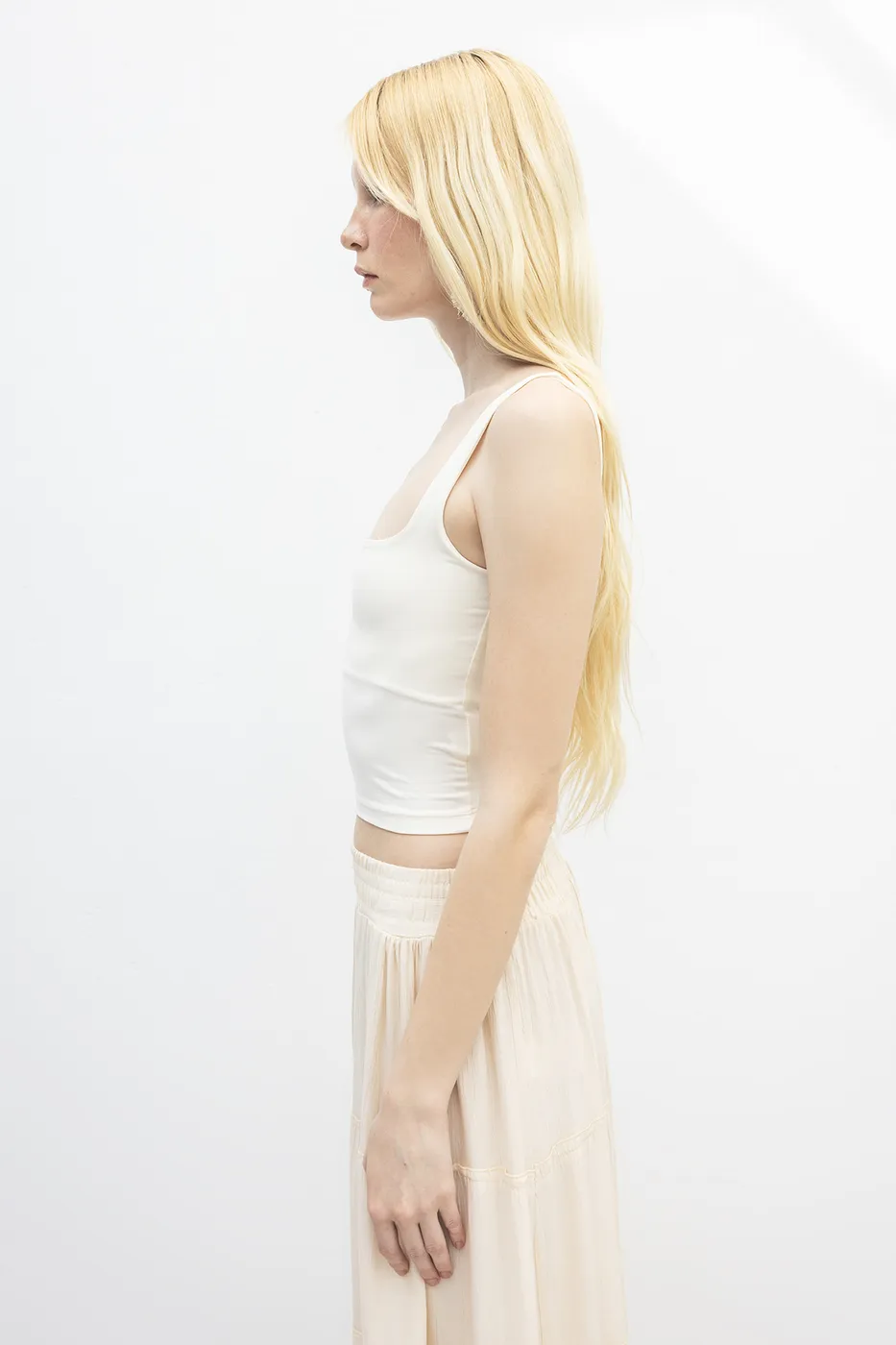 Bayan Ekru Kare Yaka Atlet Top